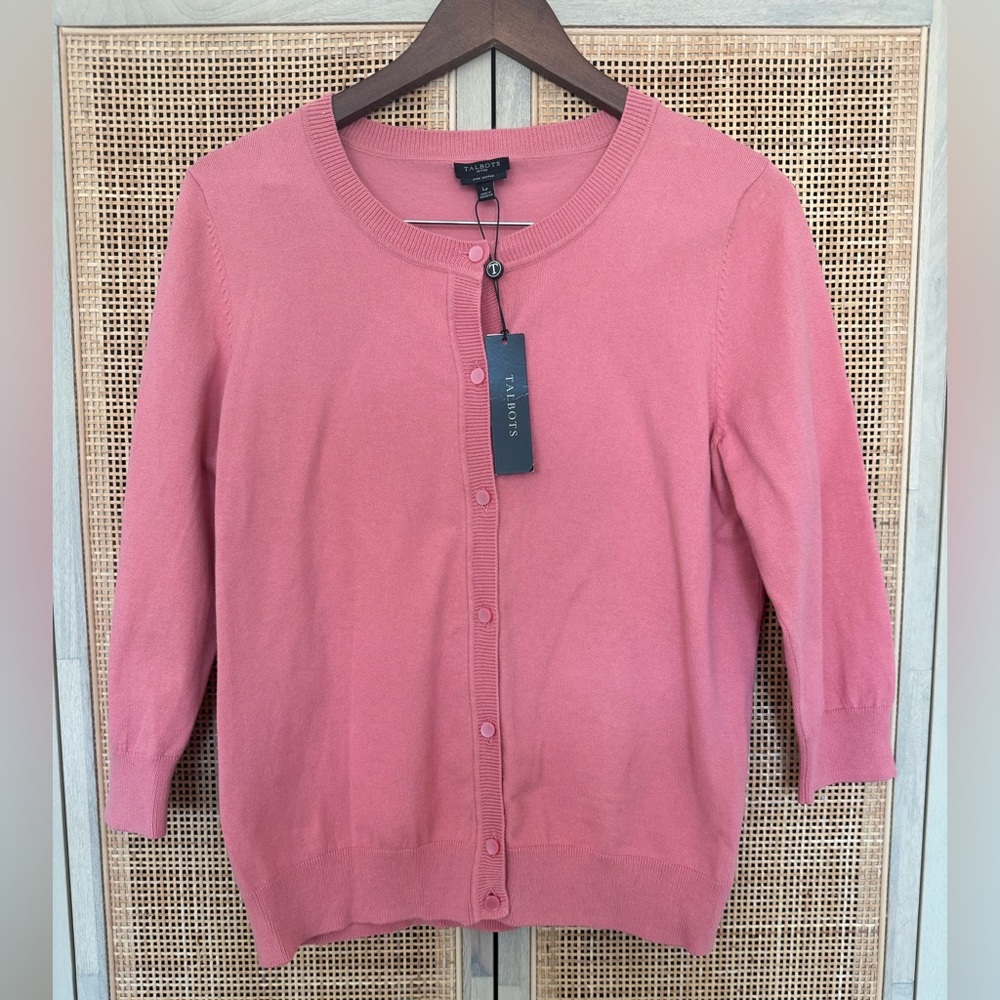 Talbots Pink Cardigan Sweater, Petite Large, NWT - Free Jewelry Gift Included!